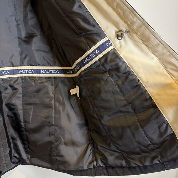 Nautica Coat Sz LP Women’s Black Ivory Polyester Zip Snap Jacket Missing Hood - Picture 13 of 16